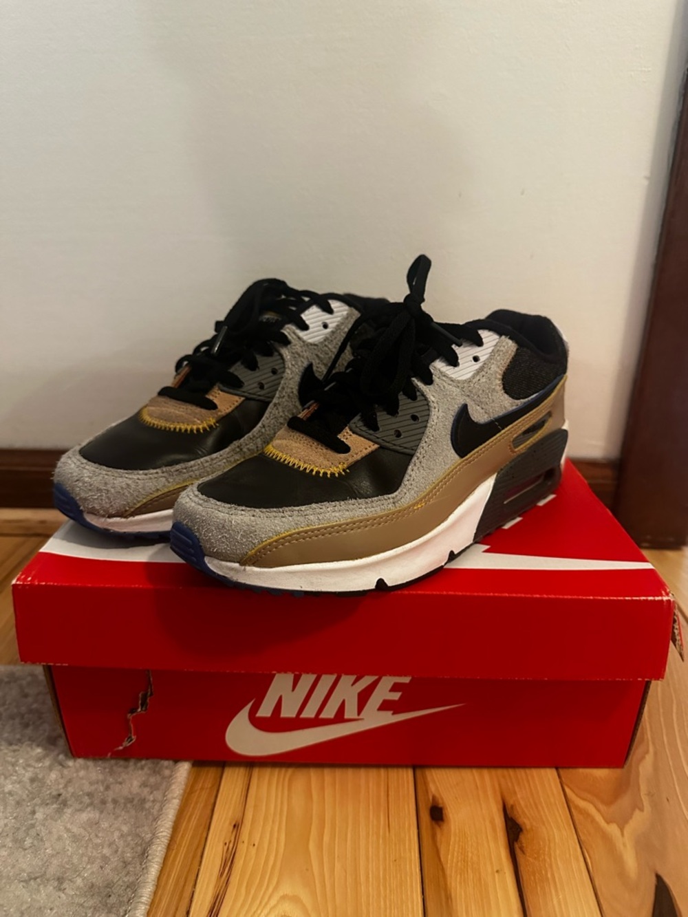 Nike Kids Air Max Sneakers in Black, Gray & Gold